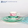 Vert fleurs royal design céramique vaisselle en porcelaine plaques et tasse